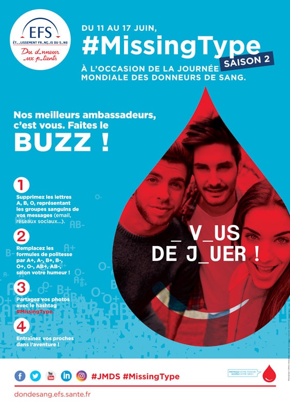 AFF-DON-DU-SANG-2018 Affiche don du sang 2018 #missingtype saison 2 - Agence de communication AKINAI akinaï