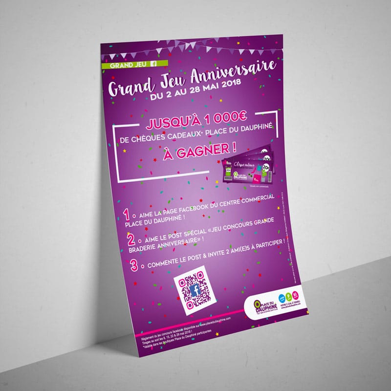 Flyer jeu concours Fb - Place du Dauphiné - Braderie Anniversaire 2018 - Agence de communication Akinai Akinaï